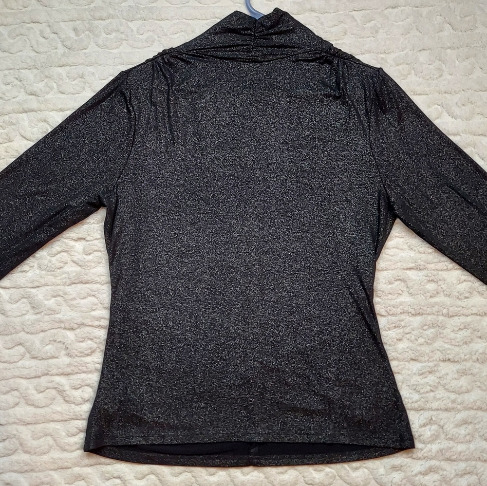Rafaella Black Silver Sparkle Ruched 3/4 Sleeve Stretch Blouse Size L - Picture 7 of 9